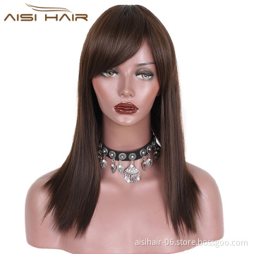 Aisi Hair Synthetic Brown Hair Wigs Long Silky Straight Wigs With Bangs For Black Women Heat Resistant Fiber